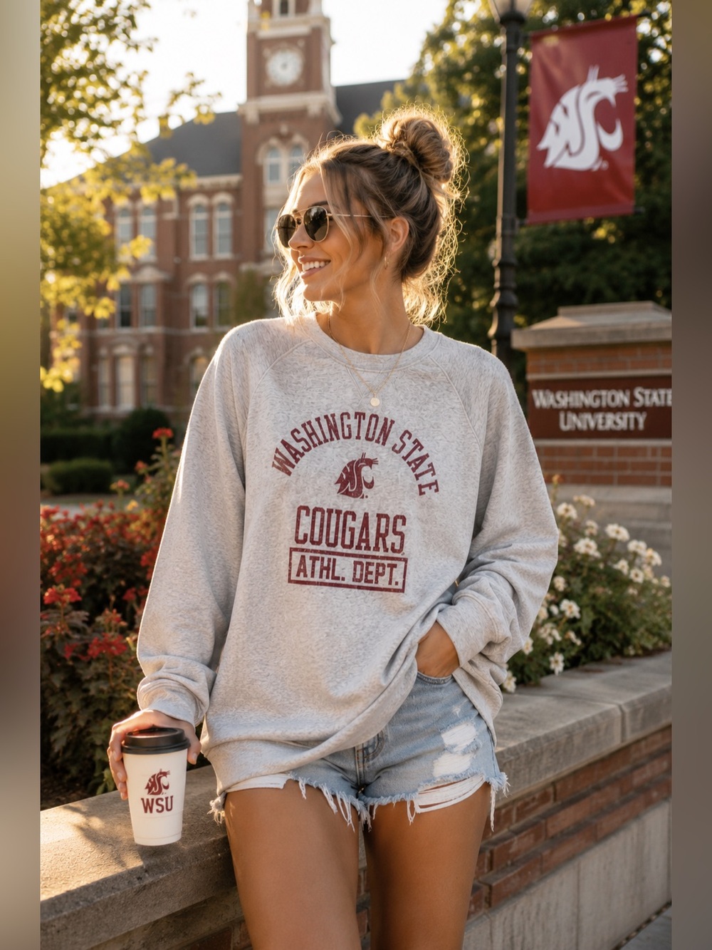 Washington State Cougars Crewneck Sweatshirt Tunic WSU College Gameday Pullover